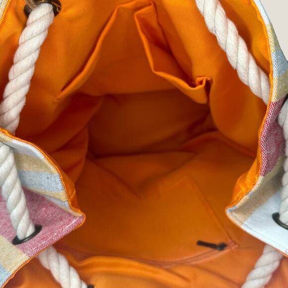 Global Stripe Rope Handle Woven Straw Tote Bag, Beach Backpack - Picture 5 of 5